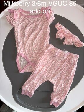 Milkberry Pink Leopard Baby Bodysuit & Pants Set with Headband